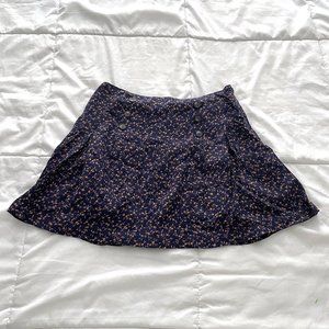 NWOT POL Dark/Blue Purple Mini Circle Skirt with Orange & Pink Flowers